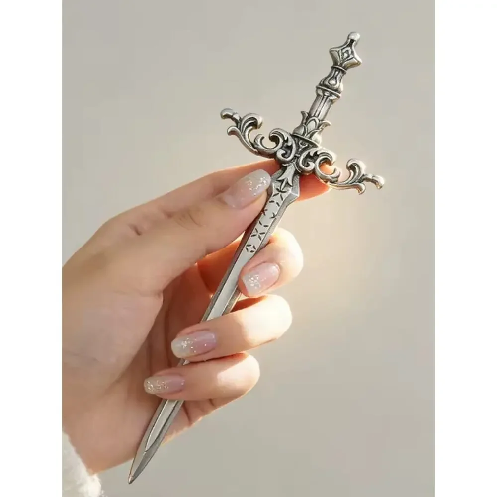 Silver Viking Celtic Sword Hair Stick Ornate Medieval Hair Accessory